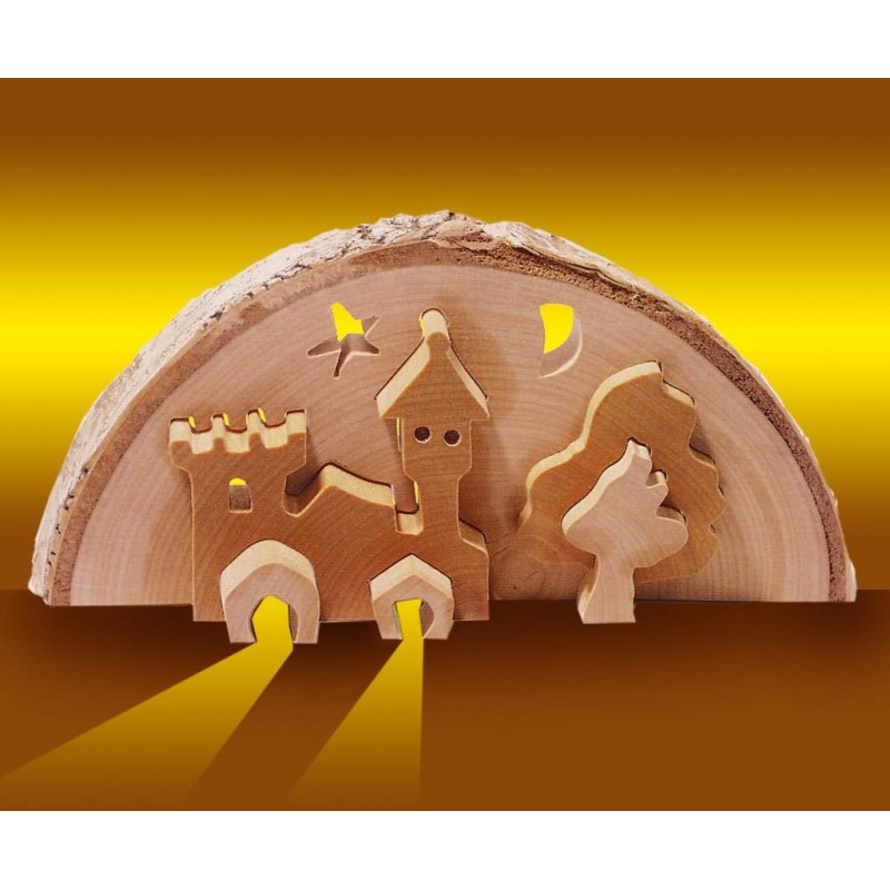 Theelichthouder 3D Slot Kerst Hout