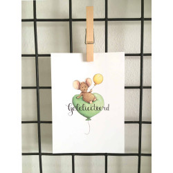 Ansichtkaart Muis zittend op ballon Ansichtkaart Muis zittend op ballon