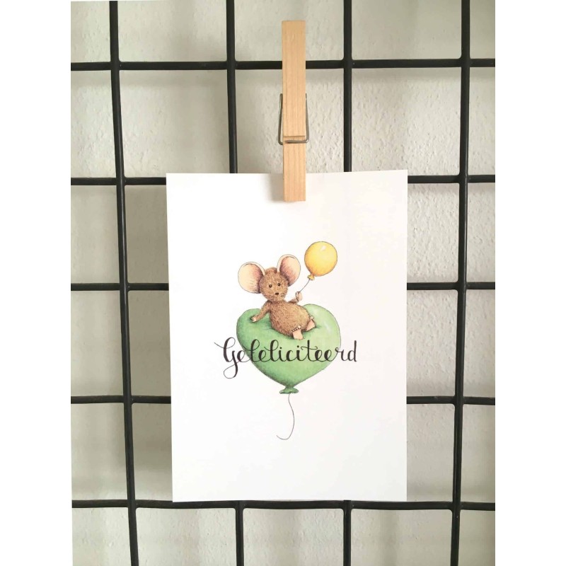 Ansichtkaart Muis zittend op ballon Ansichtkaart Muis zittend op ballon