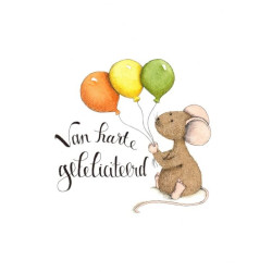 Ansichtkaart Muis met drie ballonnen vast