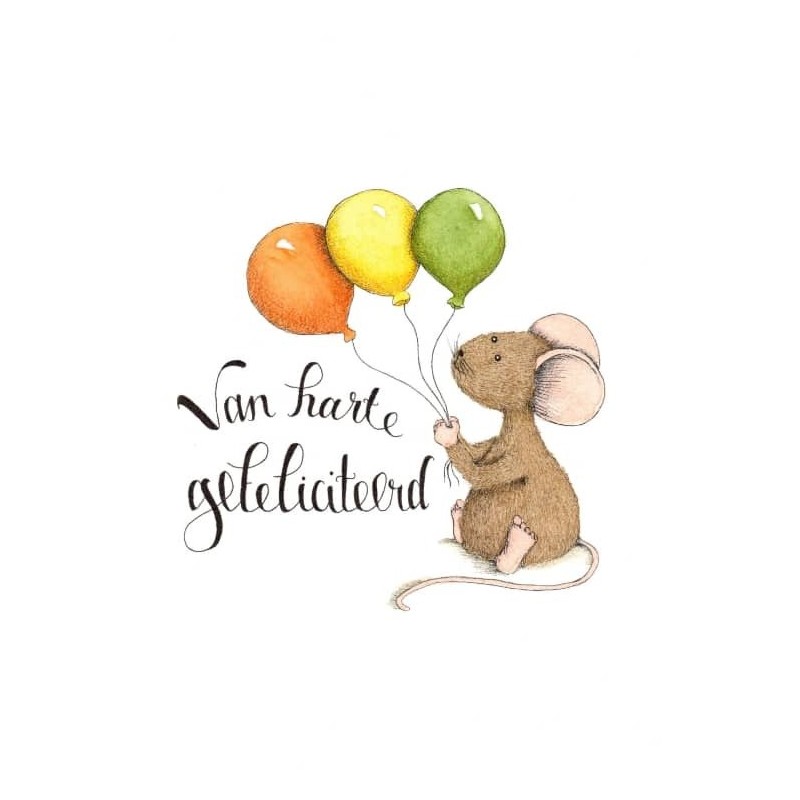 Ansichtkaart Muis met drie ballonnen vast