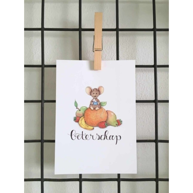 Ansichtkaart Beterschap muis op fruit Ansichtkaart Beterschap muis op fruit