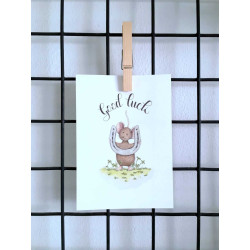 Ansichtkaart Muis met hoefijzer good luck