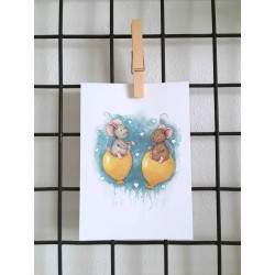 Ansichtkaart Muisjes op gele ballonnen liefde Ansichtkaart Muisjes op gele ballonnen liefde