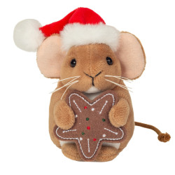 Knuffel Kerstmuis met Koek 11cm