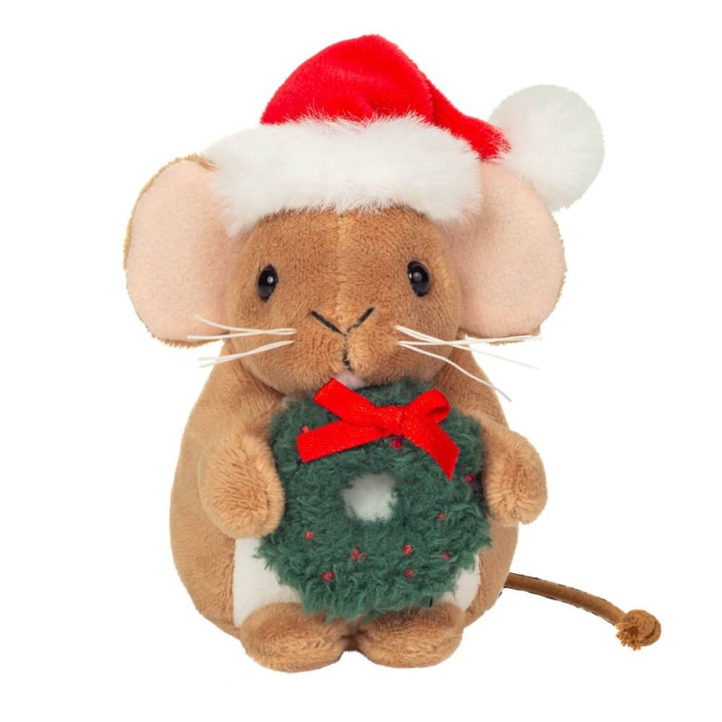 Knuffel Kerstmuis met Krans 11cm Knuffel Kerstmuis met Krans 11cm