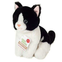 Knuffel Kat Zittend Zwart-Wit 20 cm