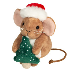 Knuffel Kerst Muis met Kerstboom 11cm