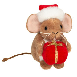 Knuffel Kerst Muis met Geschenk 11cm