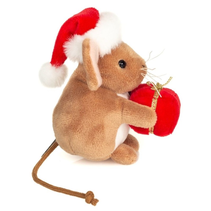 Knuffel Kerst Muis met Geschenk 11cm