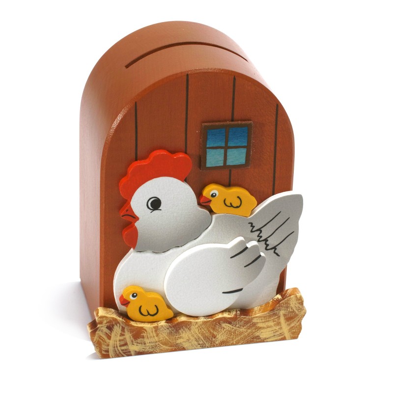 Spaarpot 3D Kippen Hout Spaarpot 3D Kippen Hout