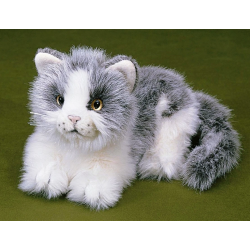 Knuffel Kat Liggend Grijs/Wit klein 20cm