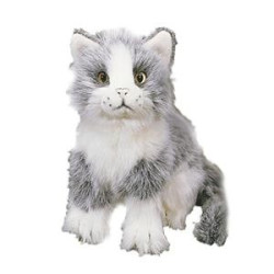 Knuffel Kat Zittend Grijs/Wit klein 20cm
