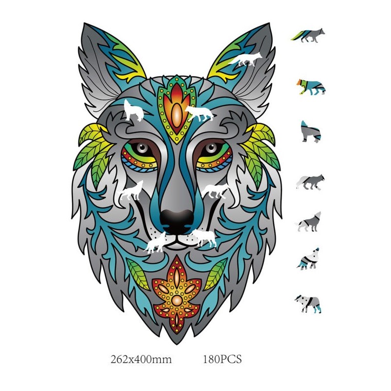 Regenboog Houten Puzzel Wolf