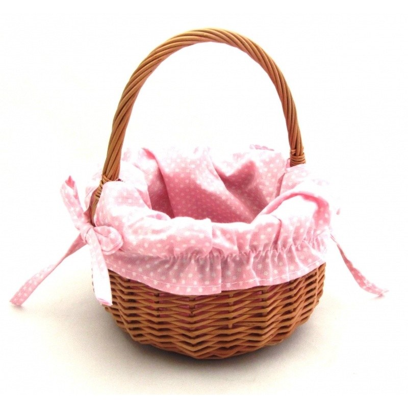 Rieten Mandje Roze met Witte Stippen