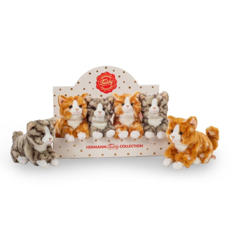 Knuffel Kat Getijgerd Rood of Grijs 18cm