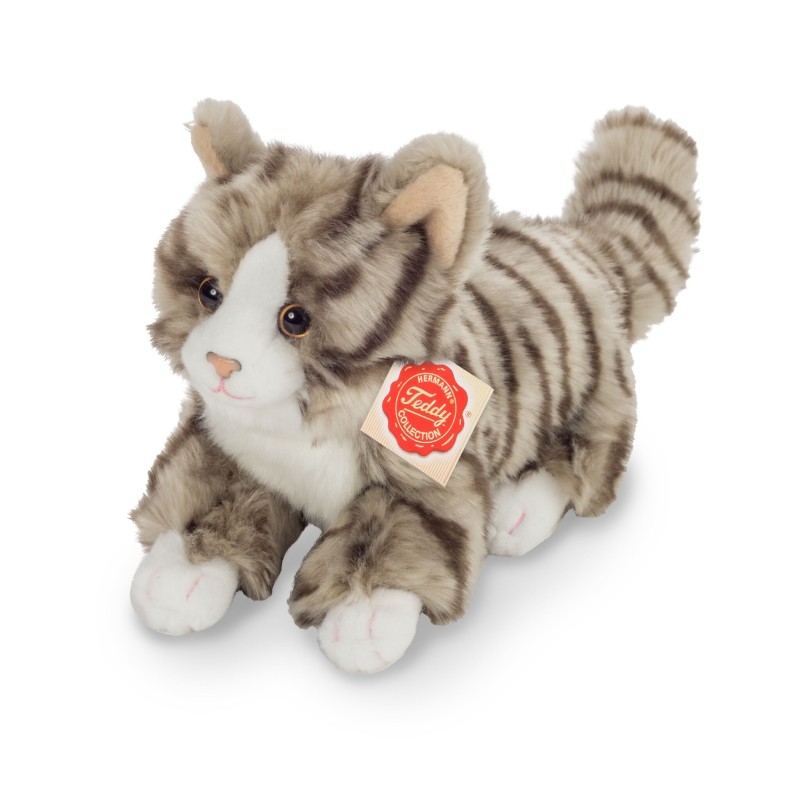 Knuffel Kat Getijgerd Rood of Grijs 18cm