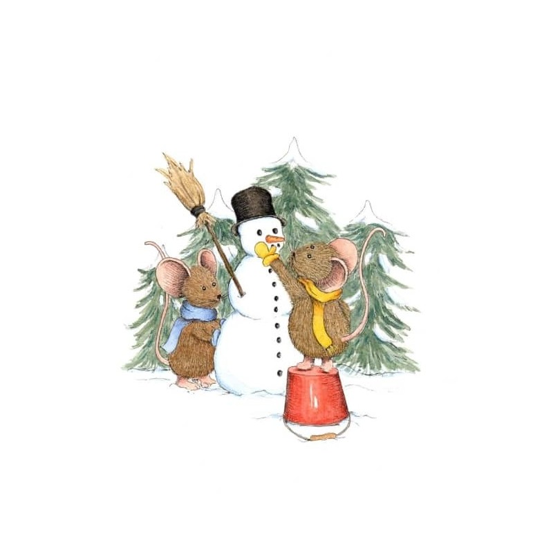 Ansichtkaart Muisjes maken sneeuwpop Ansichtkaart Muisjes maken sneeuwpop