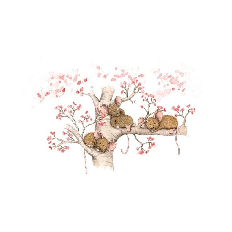 Ansichtkaart Slapende muisjes bloesemboom Ansichtkaart Slapende muisjes bloesemboom
