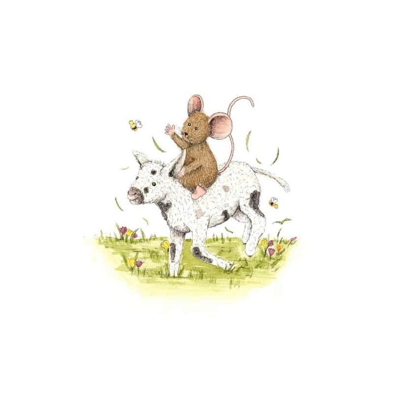 Ansichtkaart Muisje zit op lammetje Ansichtkaart Muisje zit op lammetje