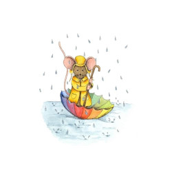 Ansichtkaart Muisje varen in paraplu