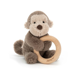 Knuffel Rammelaar Aap Shooshu Monkey Wooden Ring Toy