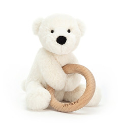 Knuffel Rammelaar IJsbeer Shooshu Perry Polar Bear Wooden Ring Toy