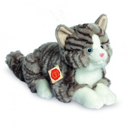 Knuffel Kat Grijs Getijgerd Liggend Knuffel Kat Grijs Getijgerd Liggend