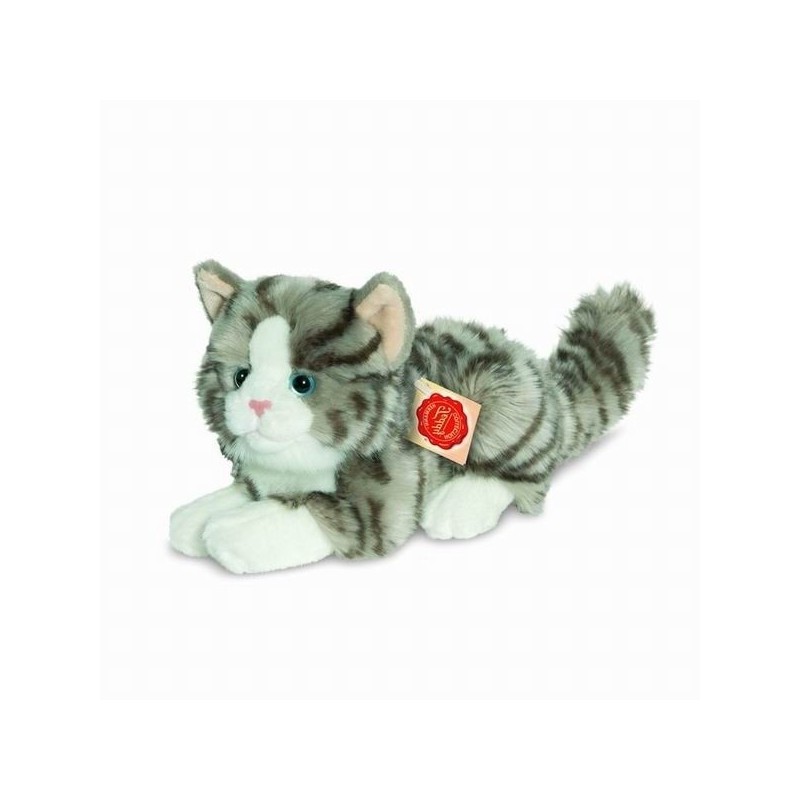 Knuffel Kat Grijs Getijgerd Liggend Klein Knuffel Kat Grijs Getijgerd Liggend Klein