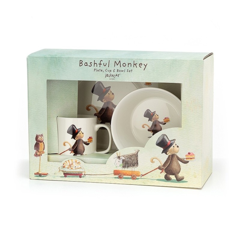 Servies Set Bashful Monkey Kom, Kopje en Bord