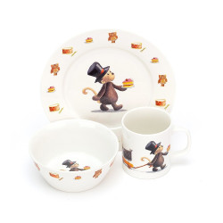 Servies Set Bashful Monkey Kom, Kopje en Bord