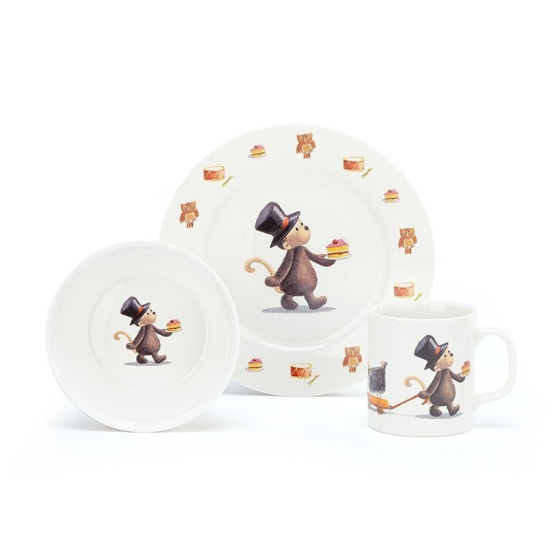 Servies Set Bashful Monkey Kom, Kopje en Bord