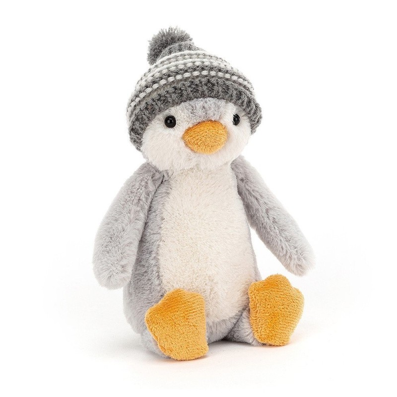 Knuffel Pinguin Bashful Bobble Hat Grey