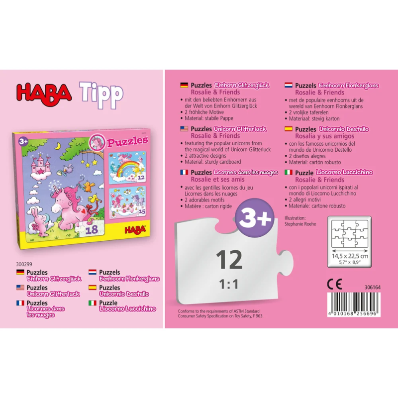 Puzzels - Eenhoorn Flonkerglans - Rosalie & Friends 12pcs Puzzels - Eenhoorn Flonkerglans - Rosalie & Friends 12pcs