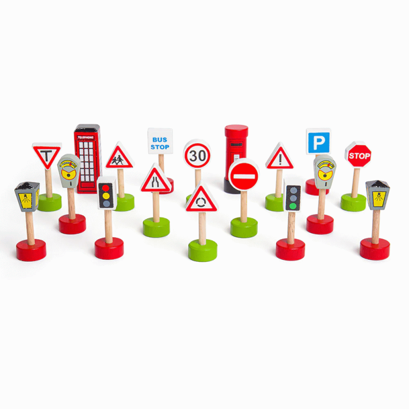 Houten Verkeersborden set 18-delig