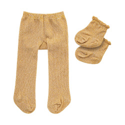 Poppenkleding Panty met Sokken Goud size 28-35cm