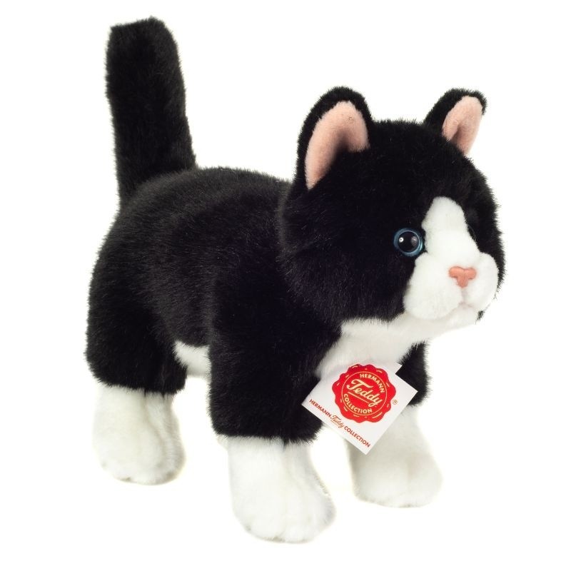 Knuffel Kat Staand Zwart Wit 20cm Knuffel Kat Staand Zwart Wit 20cm